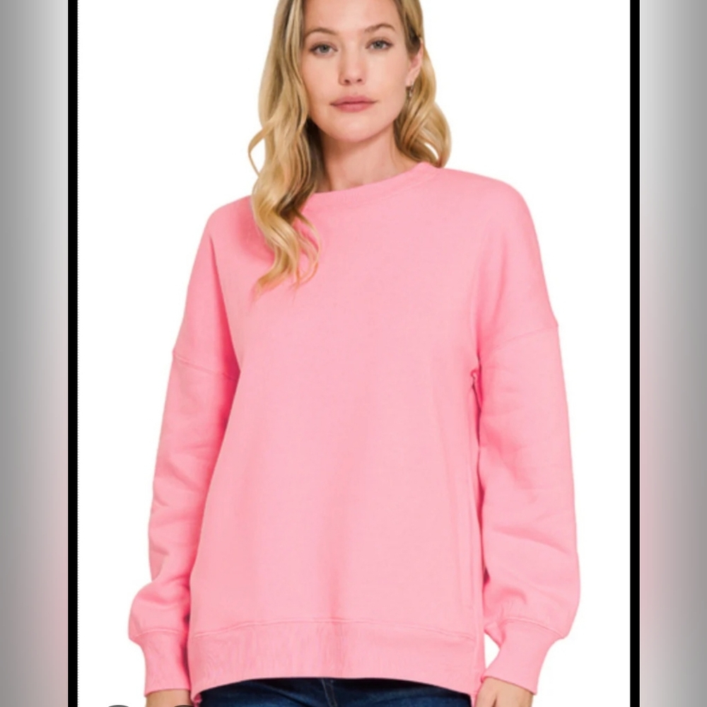 Zenana Outfitterst Pink Crew Neck Sweatshirt